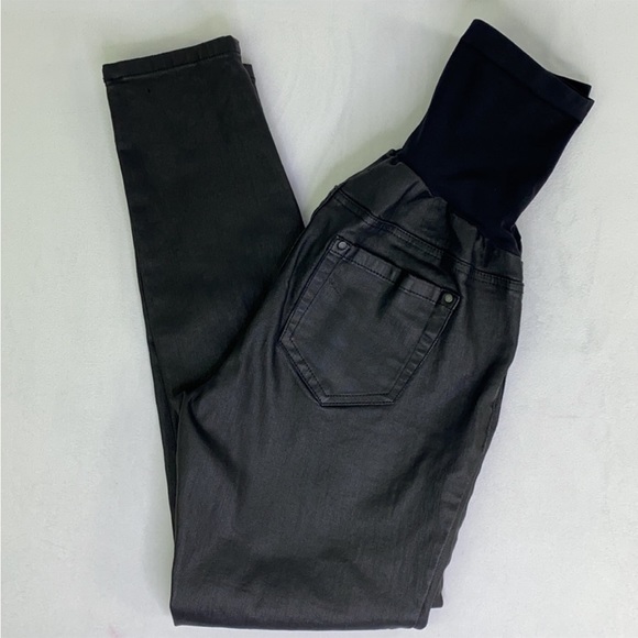 NWOT BLUE INDIGO Faux Leather Maternity Full Panel Straight Leg Jean/Pant LARGE - Picture 3 of 7